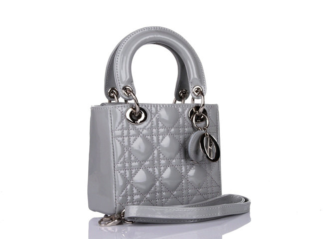 mini lady dior patent leather bag 6321 grey with silver hardware